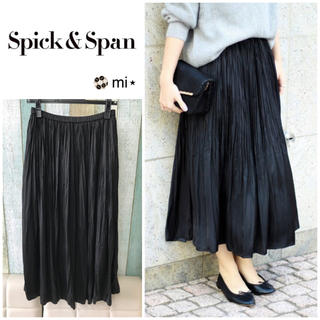 スピックアンドスパン(Spick & Span)の美品❣️ Spick & Span ウェーブプリーツスカート ブラック(ひざ丈スカート)