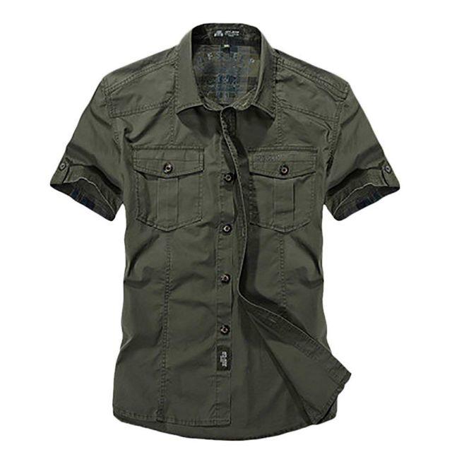 【新品・送料無料】ミリタリーシャツ メンズ 半袖 オリーブグリーン 大きいサイズ メンズのトップス(シャツ)の商品写真