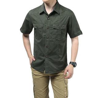 【新品・送料無料】ミリタリーシャツ メンズ 半袖 オリーブグリーン 大きいサイズ(シャツ)