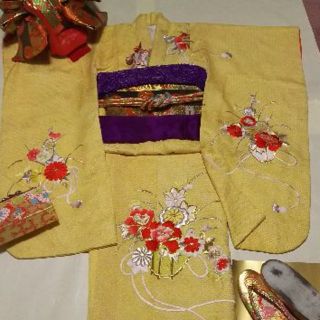 正絹総本絞り金駒刺繍入り★優しさ＆清らかさ一杯7歳用七五三祝着(和服/着物)