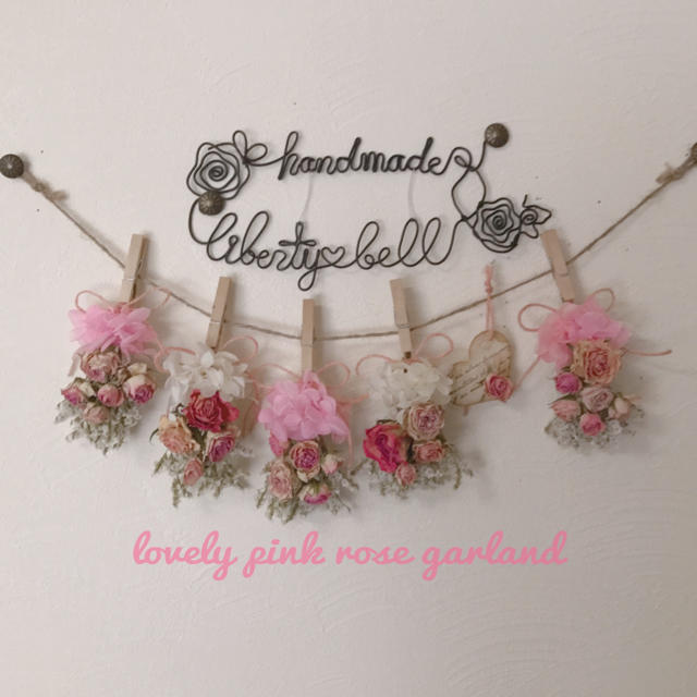 lovely pink rose  garland    6点セット ハンドメイドのフラワー/ガーデン(ドライフラワー)の商品写真