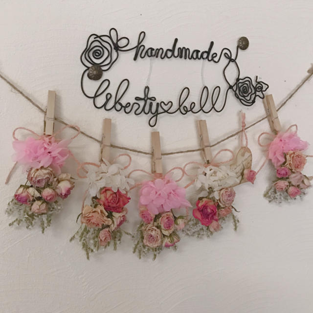 lovely pink rose  garland    6点セット ハンドメイドのフラワー/ガーデン(ドライフラワー)の商品写真