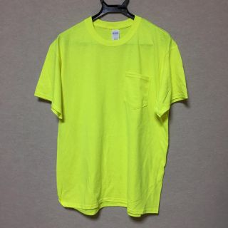 新品 GILDAN 半袖Tシャツ ポケット付き ネオンイエロー L(Tシャツ/カットソー(半袖/袖なし))