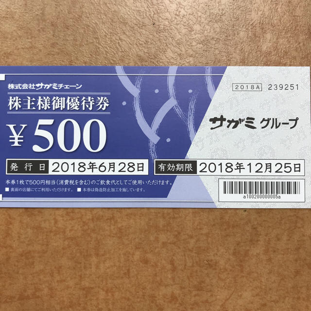 サガミ 株主優待500×30枚 15000円分レストラン/食事券