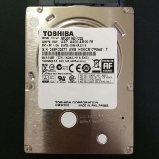 トウシバ(東芝)の[HDD]TOSHIBA 320GB/5400rpm/2.5inch/7mm(PCパーツ)