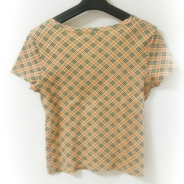 BURBERRY BLUE LABEL(バーバリーブルーレーベル)のバーバリーブルーレーベル　カットソー　Tシャツ　ベージュ　チェック　Vネック   レディースのトップス(Tシャツ(半袖/袖なし))の商品写真