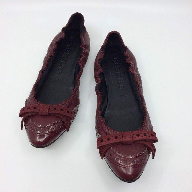 online shop BURBERRY Bow Detail Brogue バレリーナ フラット 靴