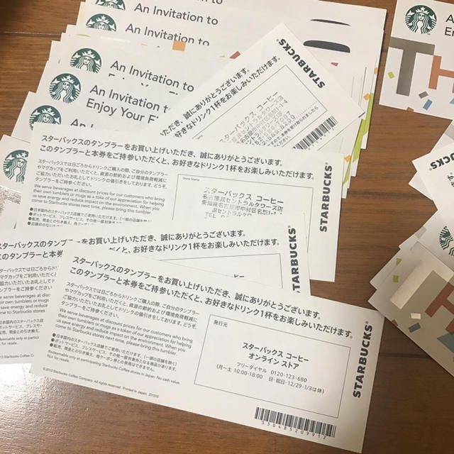 Starbucks Coffee(スターバックスコーヒー)のニホンアナグマ様専用スターバックス無料ドリンク券20枚 チケットの優待券/割引券(フード/ドリンク券)の商品写真