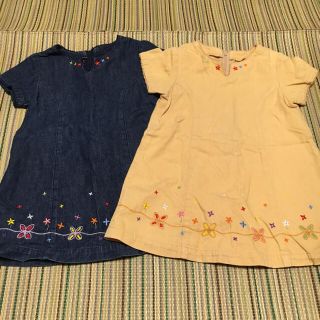 ミキハウス(mikihouse)の専用⚠️SALE⭐︎【90】黄色いワンピース 花刺繍 ミキハウス(ワンピース)