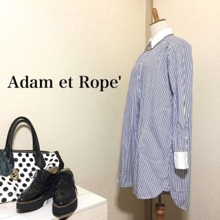 アダムエロぺ(Adam et Rope')のアダムエロペ ストライプBIGシャツOP(ひざ丈ワンピース)