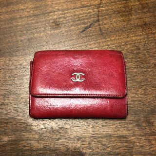 シャネル(CHANEL)のCHANELシャネル レザーカードケース 定期入れ コインケース 赤色(名刺入れ/定期入れ)