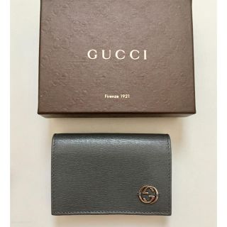 グッチ(Gucci)の美品 グッチ カードケース インターロッキング グレー(名刺入れ/定期入れ)