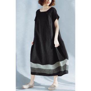 大きいサイズ ナチュラル モノトーン Aライン ふんわり ワイド 半袖 5XL(ロングワンピース/マキシワンピース)