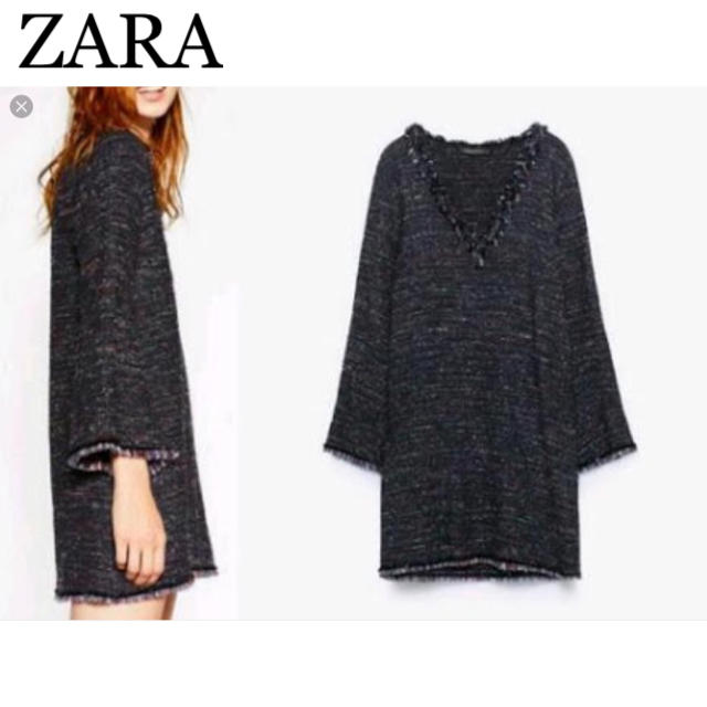 ZARA(ザラ)の新品/ZARA ツイード ベルスリーブワンピース/Sサイズ レディースのワンピース(ミニワンピース)の商品写真