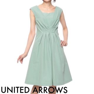 ユナイテッドアローズ(UNITED ARROWS)の新品/UNITED ARROWS フロントギャザーワンピース/ミント/36サイズ(ひざ丈ワンピース)