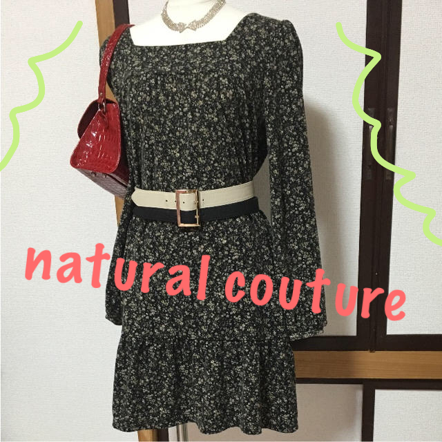 natural couture(ナチュラルクチュール)のnatural couture花柄膝丈ワンピ 黒 レディースのワンピース(ひざ丈ワンピース)の商品写真