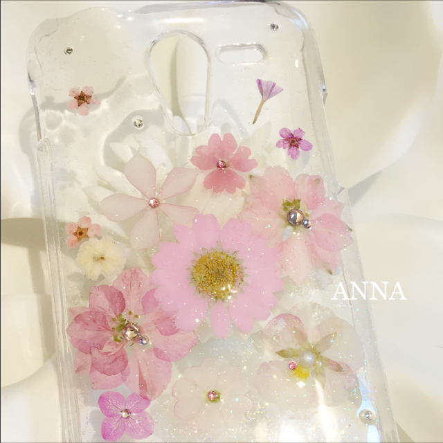 ともか様 Romantic Pink 押し花 iPhoneケース Android ハンドメイドのスマホケース/アクセサリー(スマホケース)の商品写真