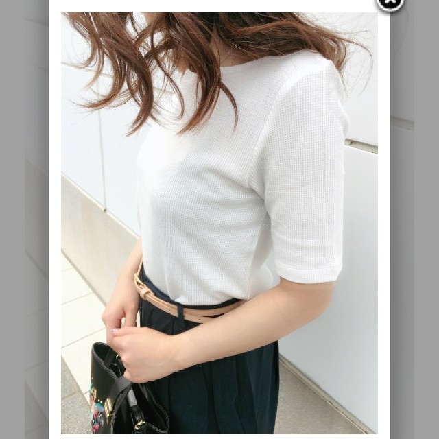 GU(ジーユー)のgu ワッフル ボートネック Tシャツ レディースのトップス(Tシャツ(半袖/袖なし))の商品写真