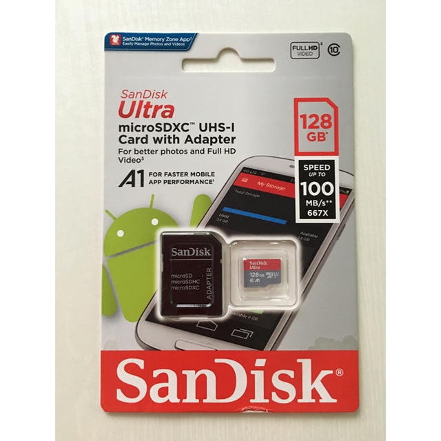 SanDisk(サンディスク)のSanDisk microSDXC 128GB SD変換アダプター付 スマホ/家電/カメラのPC/タブレット(PC周辺機器)の商品写真