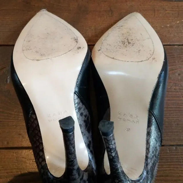 ZARA(ザラ)のザラ パイソン×ブラック サイズ37 ヒール10cm パンプス レディースの靴/シューズ(ハイヒール/パンプス)の商品写真