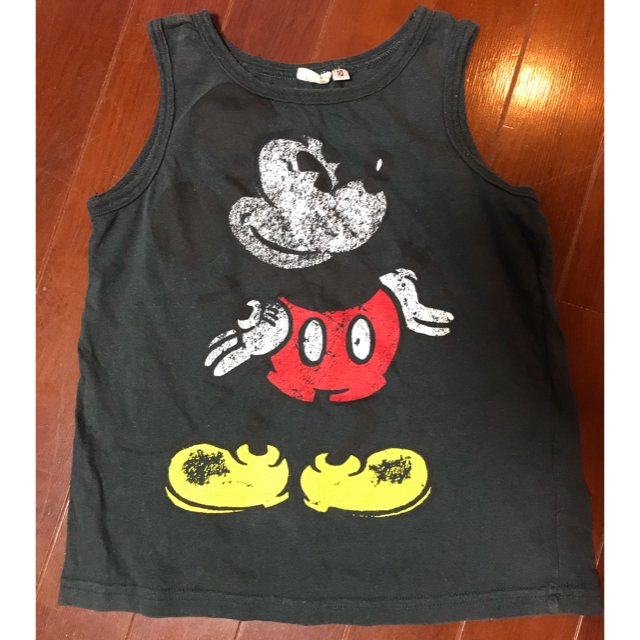 Disney(ディズニー)のビンテージ加工 Disney ミッキー mickey タンクトップ 黒 130 キッズ/ベビー/マタニティのベビー服(~85cm)(タンクトップ/キャミソール)の商品写真