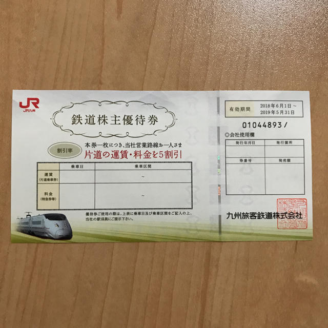 JR(ジェイアール)のJR九州 株主優待券 チケットの乗車券/交通券(鉄道乗車券)の商品写真
