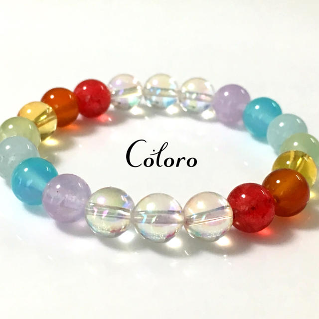 ☆七色☆虹色☆レインボーブレスレット☆ハンドメイド☆パワーストーン☆天然石☆