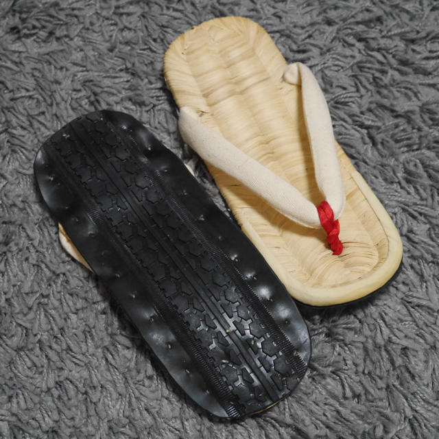 日本製手編み草履 紅白鼻緒【並】 レディースの靴/シューズ(下駄/草履)の商品写真