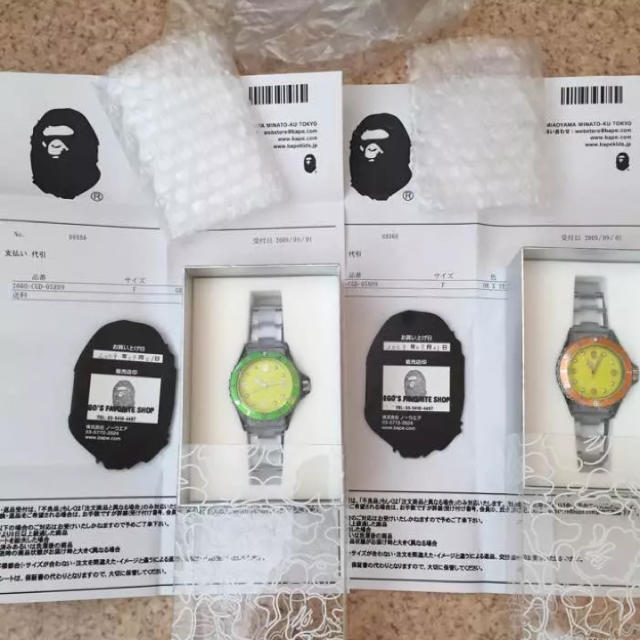 A BATHING APE(アベイシングエイプ)のエイプAPE BAPEX1 CLEARグリーン&オレンジ2本セット メンズの時計(腕時計(アナログ))の商品写真