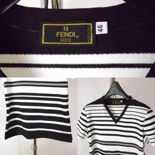 FENDI(フェンディ)のFENDI(フェンディ)ズッカ柄 ボーダーカットソー Vネック Tシャツ レディースのトップス(Tシャツ(半袖/袖なし))の商品写真