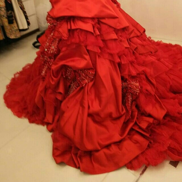 Barbie 風 ビジューリボン 赤ドレス カラードレス ウェディング
