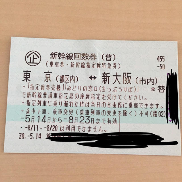 【値下げ】新幹線 回数券 東京⇆大阪間 片道分