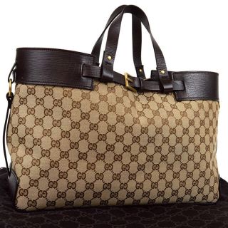 グッチ(Gucci)の数回使用の超美品 GUCCI トートバッグ ブラウン キャンバス レザー(トートバッグ)