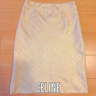 セリーヌ(celine)の美品 CELINE シルク混膝丈スカート M(ひざ丈スカート)