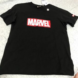 ジーユー(GU)の＊マーベルtシャツ marvel 黒 ブラック メンズSサイズ ロゴtシャツ＊(Tシャツ/カットソー(半袖/袖なし))