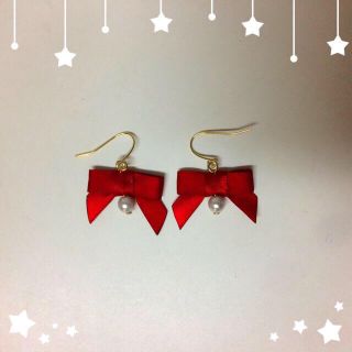 リボンとパールのピアス♡レッド(ピアス)