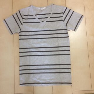 メンズTシャツ グレー×ブラックボーダー(USED)(Tシャツ/カットソー(半袖/袖なし))