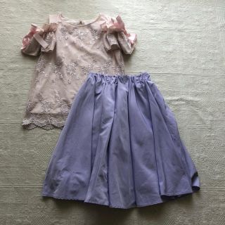 トッコ(tocco)のtocco closetピンクフリルレーストップス  ラベンダースカートセット(セット/コーデ)