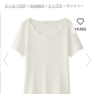 ジーユー(GU)のGU  スカラップネックT ホワイト レッド(Tシャツ(半袖/袖なし))