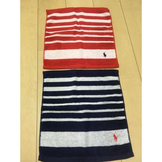 ポロラルフローレン(POLO RALPH LAUREN)の未使用タグ付き本物ラルフローレンのハンドタオル大き目2点　赤＆紺ストライプ(ハンカチ)