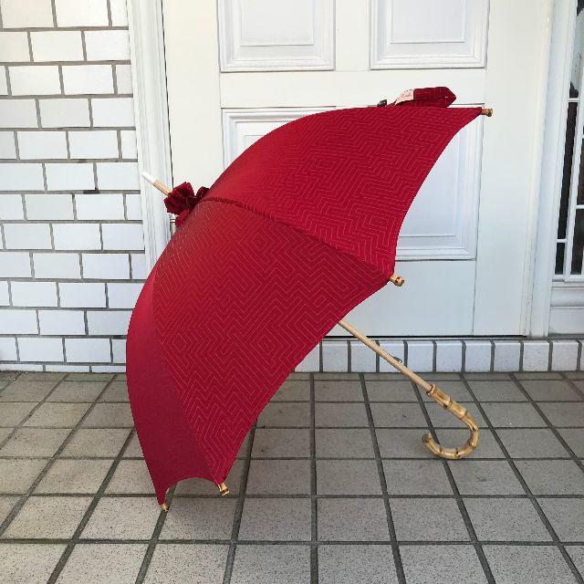 ハンドメイド　晴雨兼用 日傘　de　着物　雨ゴート真紅