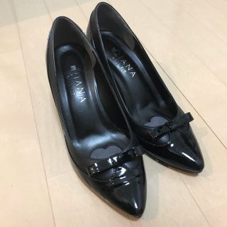 ダイアナ(DIANA)のDIANA ブラック リボン パンプス 23.5cm 美品(ハイヒール/パンプス)