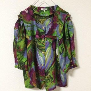 古着 ビンテージ シャツ ブラウス オールド アンティーク調 ノーカラー(シャツ/ブラウス(長袖/七分))