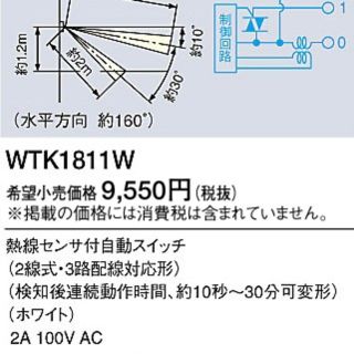 パナソニック(Panasonic)のPanasonic 　壁取付 熱線センサー付 自動スイッチ WTK1811W(その他)