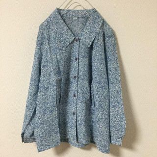 古着 ビンテージ vintage シャツ ブラウス 花柄 青色 ブルー 日本製 (シャツ/ブラウス(長袖/七分))