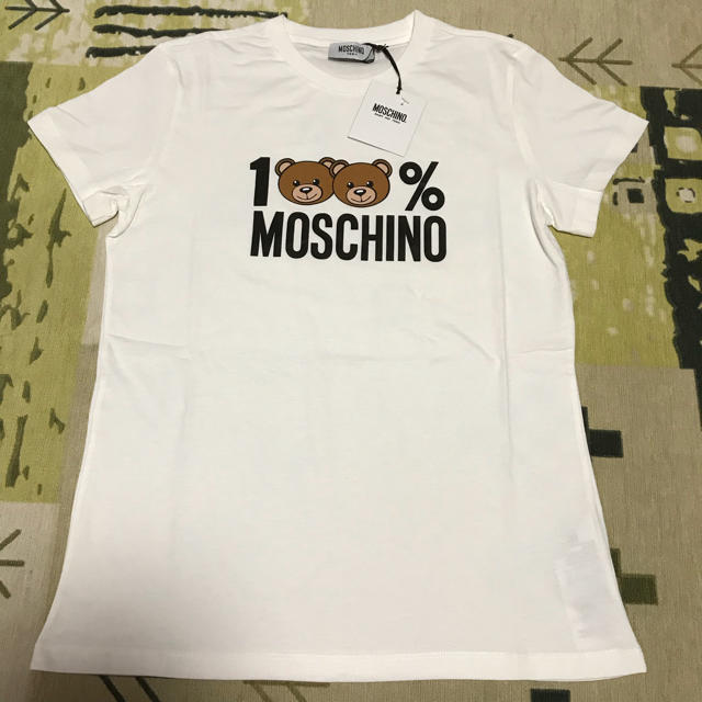 新作14A★ MOSCHINO 100% ベア ロゴ Tシャツ★ホワイト正規品