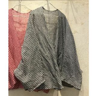 ネストローブ(nest Robe)のネストローブ　【ニックネーム考え中様専用】リネンギンガムショートローブ　黒(シャツ/ブラウス(長袖/七分))