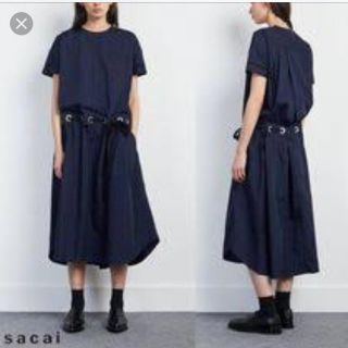 サカイ(sacai)のsacai 2018ss ポプリンワンピース 紺(ロングワンピース/マキシワンピース)