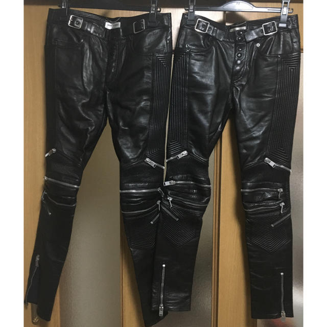 約23ｃｍSAINT LAURENT PARIS　レザー切替バイカーパンツ ブラック