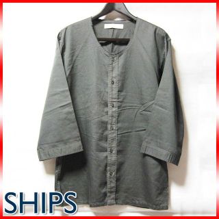 シップス(SHIPS)の美品 SHIPS シップス 七分袖 ノーカラーシャツ グレー Mサイズ(シャツ)